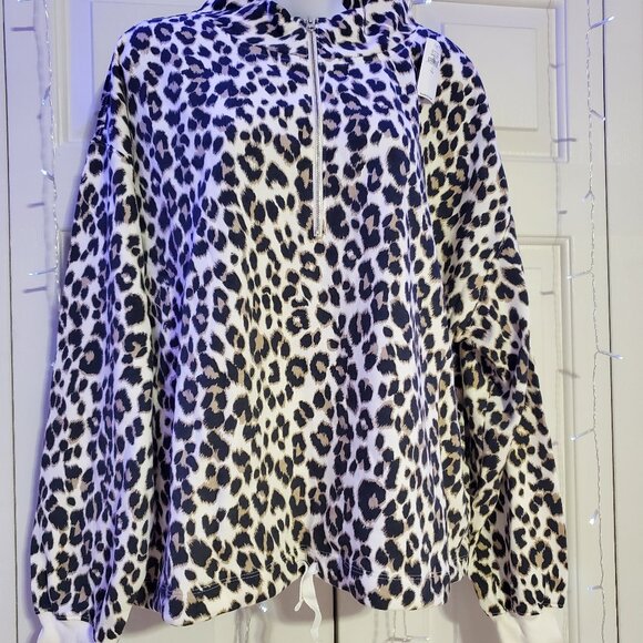 Old Navy Women's Chetah Print French Terry Cinched Hem 1/2 Zip Sweater Size LT - Picture 1 of 3